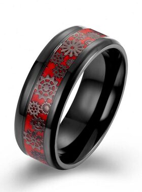 时尚钛钢戒指 镶嵌机械齿轮碳纤维戒指 镶箔片潮男钛钢戒指指环