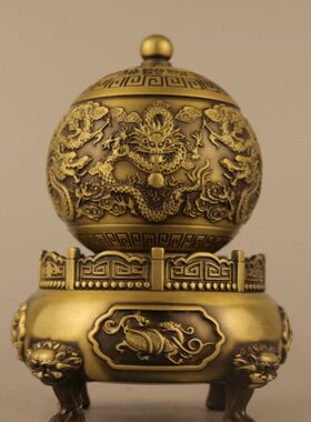 纯铜时来运转熏香炉四大神兽百福双龙九转乾坤鼎摆件九转香炉铜器