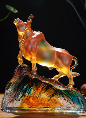 牛势冲天摆件招财生肖办公室客厅玄关家居琉璃装饰开业商务送礼品