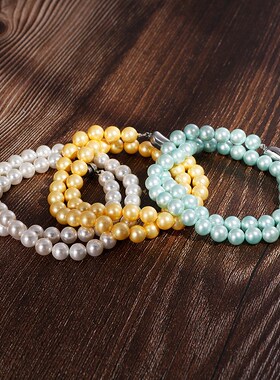 8mm圆形无暇强光珍珠项链 白色粉色蓝色珠珍手串饰品