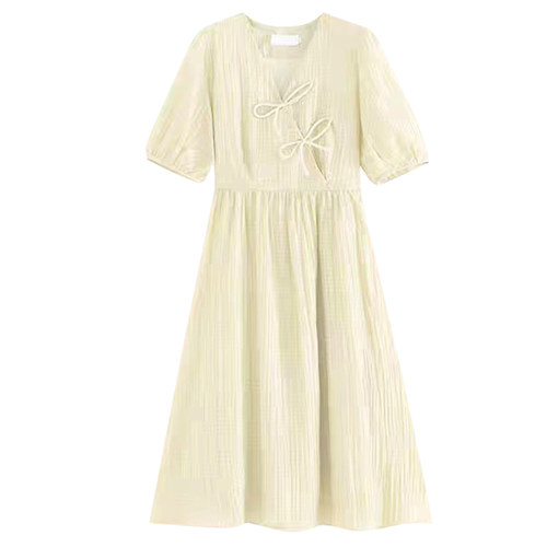 孕妇连衣裙夏短袖薄款V领国风旗袍杏色中长款时尚辣妈2023新款女 - 图3