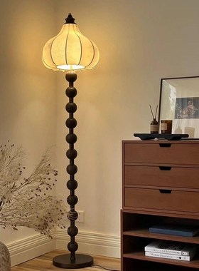 法式中古落地灯客厅新中式中国风禅意卧室复古布艺胡桃木色落地灯