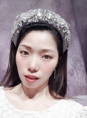复古发饰镶钻灰色水晶发箍女高级头饰宫廷海绵发卡女加厚头箍宽边