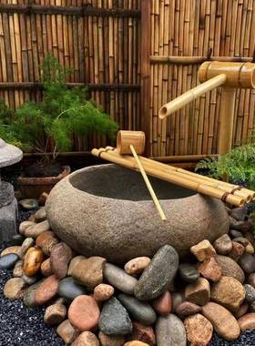 日式卵石鱼缸竹流ltao1014组水合景观石水钵造景石盆鹅户外水钵景