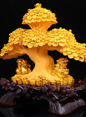 大号招财貔貅摆件摇钱树皮丘工艺礼品摆饰办公室开业礼品客厅酒柜