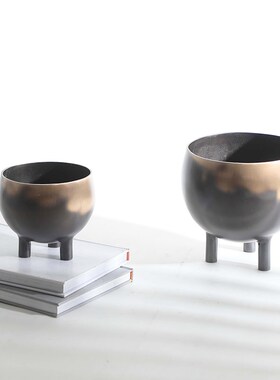 鼎炉花盆花瓶现代样板房间软装家居金属器皿售楼处玄关置物架摆设