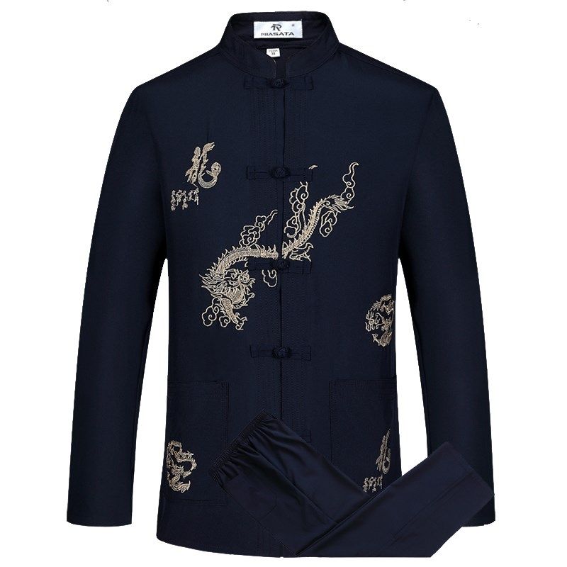 中国民族风唐装男长袖套装老年服装春秋薄外套爸爸装中式盘扣衬衫,淘宝优惠券,粉丝福利购,淘宝优惠卷