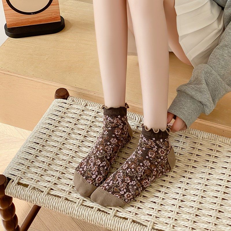 袜子女短袜民族风复古木耳边花边棉袜短筒袜子女士春夏季薄款四季,淘宝优惠券,粉丝福利购,淘宝优惠卷
