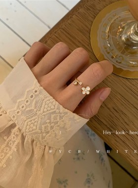 月下栀子花法式轻奢气质百搭花朵戒指小众设计感精致指环开口