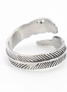 欧美复古羽毛钛钢戒指r 男女简约羽毛指环 破损羽毛不锈钢戒指