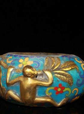 仿古纯铜鎏金猴子偷桃香炉铜器工艺品家居办公室吧台装饰摆件