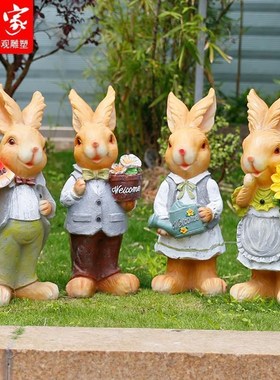 玻璃钢卡通劳动彼得兔子雕塑售楼处庭院户外园林景观动物装饰