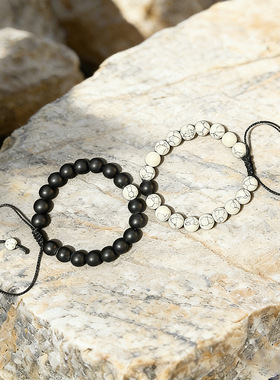 国风爆款手链白松石哑光黑珠情侣