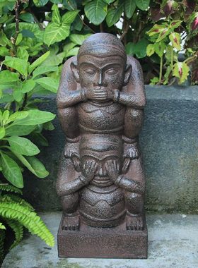 新中式禅意小和尚摆件 不说不看招财工艺礼品 办公室书房复古摆设