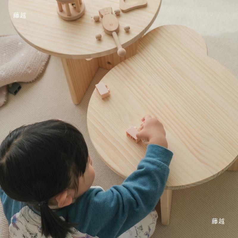 巴然实木桌儿童小桌子幼儿园手工桌小圆桌学习桌韩系小茶几摆件 - 图2
