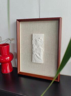 穆夏中古浮雕实物立体手工装裱挂画法式复古实木小众艺术感装饰画