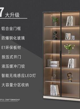 书柜一体到顶新中式书柜轻奢酒柜带玻璃门展示柜整墙书架跨境商贸