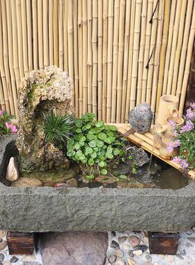 Y老石日式造景石磨鱼缸庭院流水摆件循环水花园装饰阳台鱼池水景