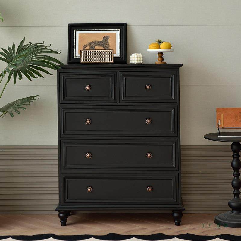 美式实木五斗柜小户型玄关抽屉柜储物收纳柜黑色现代简约卧室家用,淘宝优惠券,粉丝福利购,淘宝优惠卷