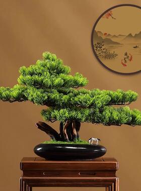 仿真绿植物新中式迎客松盆景假树罗汉松客厅造景室内盆载装饰摆件