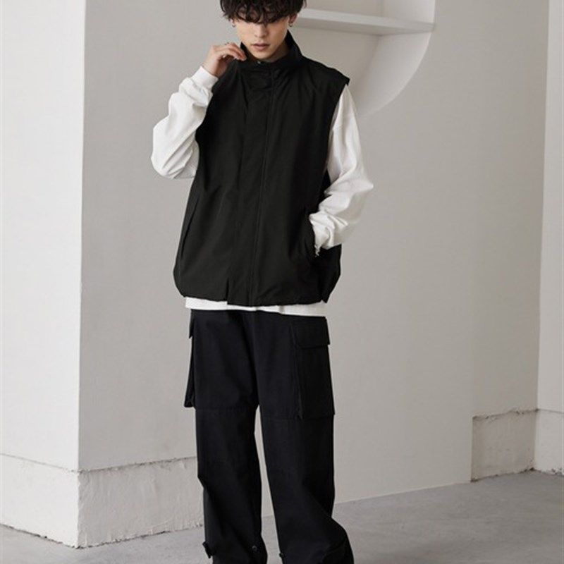 日单日系纯色立领工装马甲男生秋季潮牌户外宽松休闲无袖坎肩背心,淘宝优惠券,粉丝福利购,淘宝优惠卷