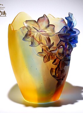 高档古法琉璃花瓶水晶q艺术品摆件客厅插花酒柜装饰新房子乔迁礼