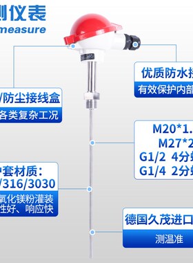 联测K型铠装热电偶pt100热电阻高温探头温度传感器测温仪温度计