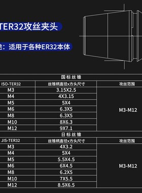 伸缩扭力过载保护TER32攻丝夹头ER丝攻筒夹JIS日标国标丝锥夹套