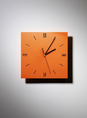 网红钟表挂钟客厅家用时尚2021新款方形极简装饰北欧现代橙色钟