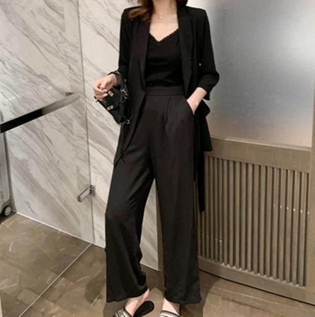 大码三件套2021春夏新款西装外套+吊带背心+阔腿裤休闲宽松套装女,淘宝优惠券,粉丝福利购,淘宝优惠卷