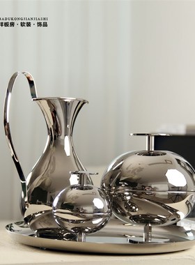 样板房售楼部水吧台接待处餐桌餐边柜不锈钢金属装饰组合摆件