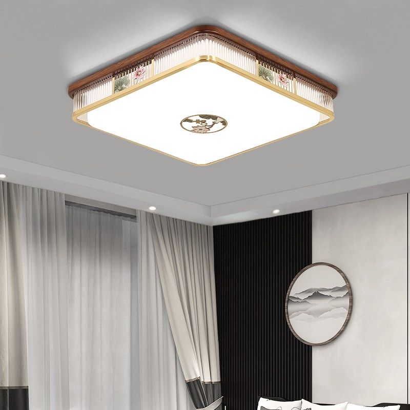 中式吸顶灯铜加木卧室灯餐厅风扇灯中国风护眼书房灯长方形客厅灯,淘宝优惠券,粉丝福利购,淘宝优惠卷