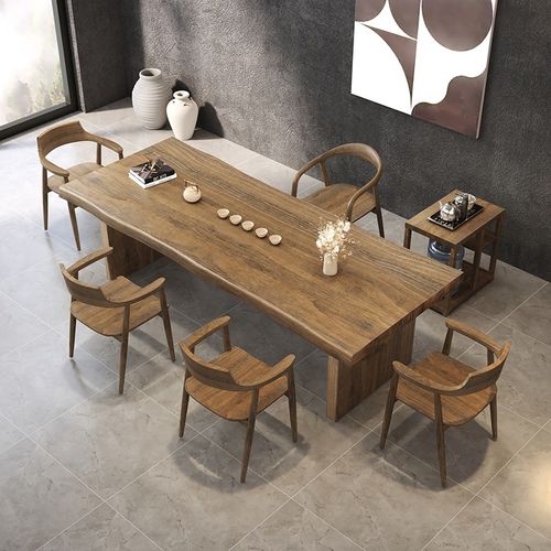 现代全实木桌椅组合简约泡茶桌茶台泡茶桌子会议桌大型办公大板桌 - 图1