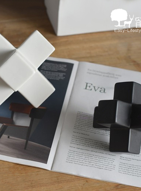 现代简约十字几何多面体黑色白色陶瓷摆件样板间桌面茶几软装饰品