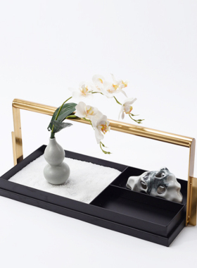 新中式托盘套装组合摆件样板间售楼处博古架书房茶室客厅软装摆放