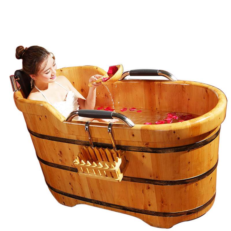 川浴木香柏木木桶沐浴桶泡澡桶成人桑拿熏蒸木质浴缸盆spa带扶手 - 图2