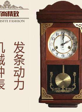 老式整机械挂钟复古摆钟机芯thu+u+yj发条上时钟钟木质摇摆点报链