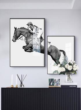 代简装饰画马术骑客马厅沙发办公室创意时尚艺术约B-297黑白墙画