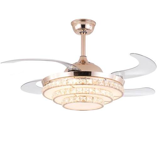 水晶隐形吊扇灯简约时尚现代电风扇吊灯客厅餐厅带led欧式风扇灯 - 图3