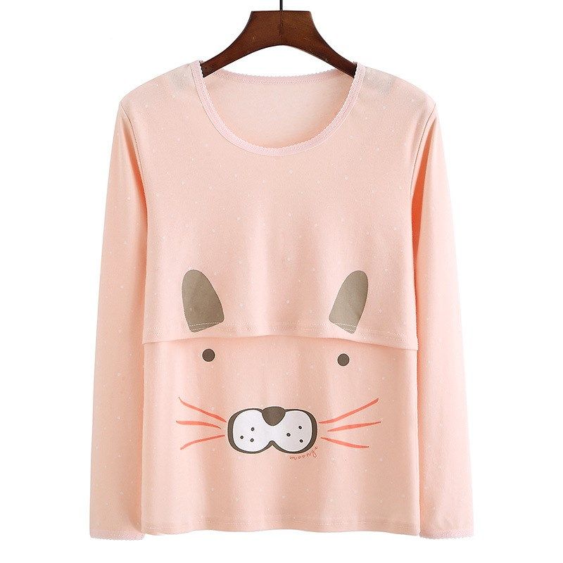 孕妇怀孕期秋衣单件月子服100%纯棉产后喂奶哺乳期上衣服长袖睡衣 - 图3