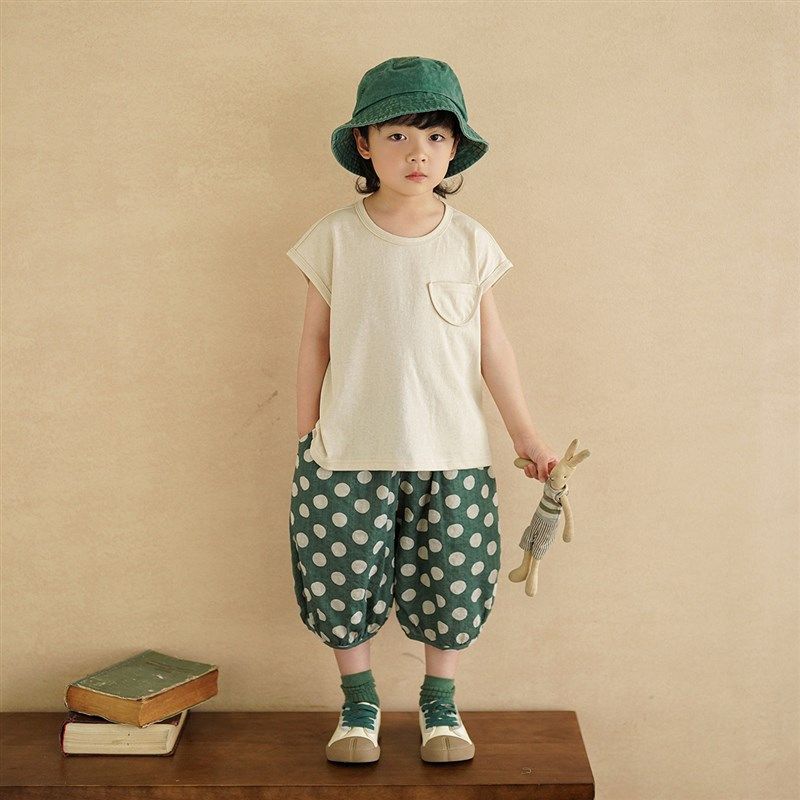 砚台家男童森系波点灯笼裤2025夏装新款儿童七分裤男宝宝宽松裤子,淘宝优惠券,粉丝福利购,淘宝优惠卷