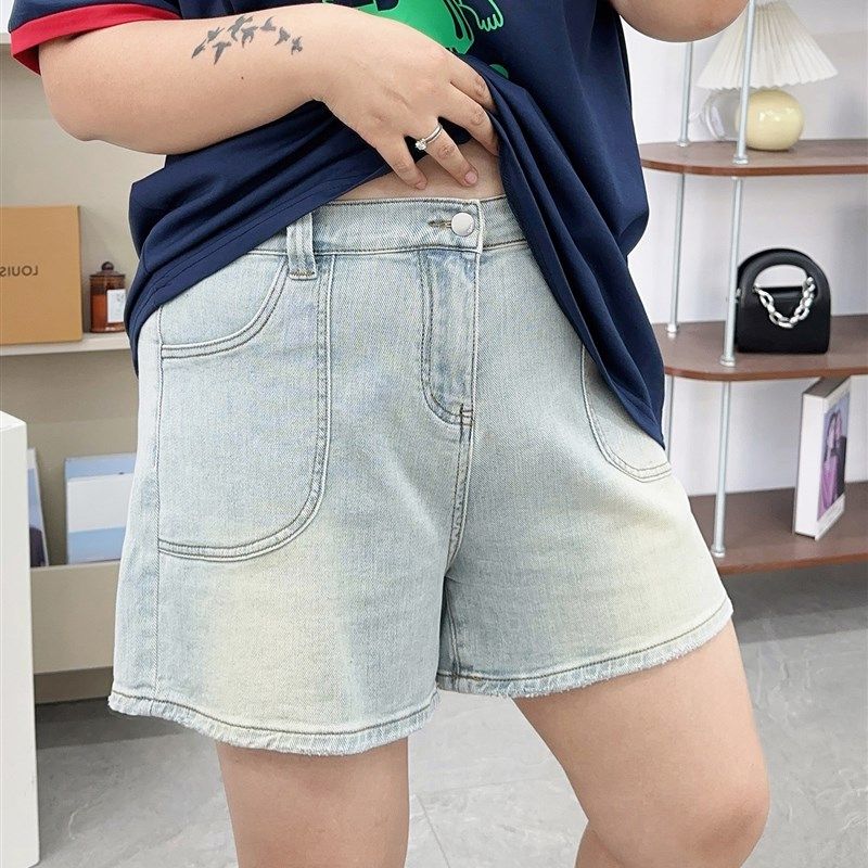 大码复古蓝高腰牛仔短裤女夏季胖mm宽松显瘦梨形身材遮胯a字热裤,淘宝优惠券,粉丝福利购,淘宝优惠卷