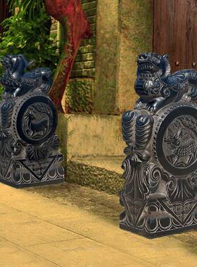 石雕门一对石抱fjty6864鼓青石仿古貔貅麒麟狮子象庭院门口门家用