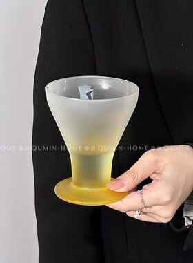 趣皿 法式复古vintage磨砂圣代冰淇淋杯子甜品酸奶冷饮玻璃杯子
