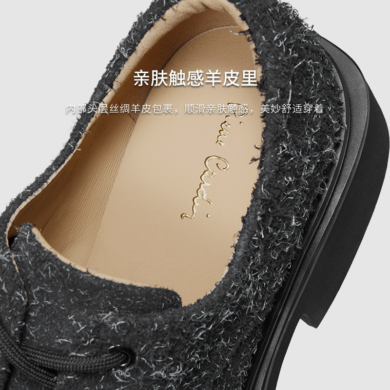皮尔卡丹女鞋皮鞋真牛皮绒面高跟系带羊皮舒适透气深口休闲单鞋女,淘宝优惠券,粉丝福利购,淘宝优惠卷