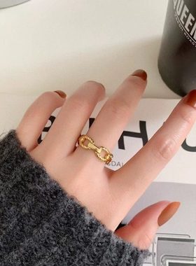 洗手不用摘新款法式猪鼻戒指女高级感金色简约链条指环博主叠戴