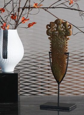 现代新中式创意雕刻玉璧家居客厅玄关酒柜酒店样板房软装饰品摆件