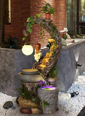 假流水禅意石磨根客厅落地小摆件喷养鱼泉雕池加7913湿室内精品山