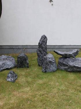 店铺仿真石头摆件商场假石头造景布置室内旱景软装黑山石橱窗装饰