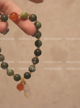 YOUJUclub-平安如意~深绿色新中式J覆古葫芦串珠名族风国风手錬女